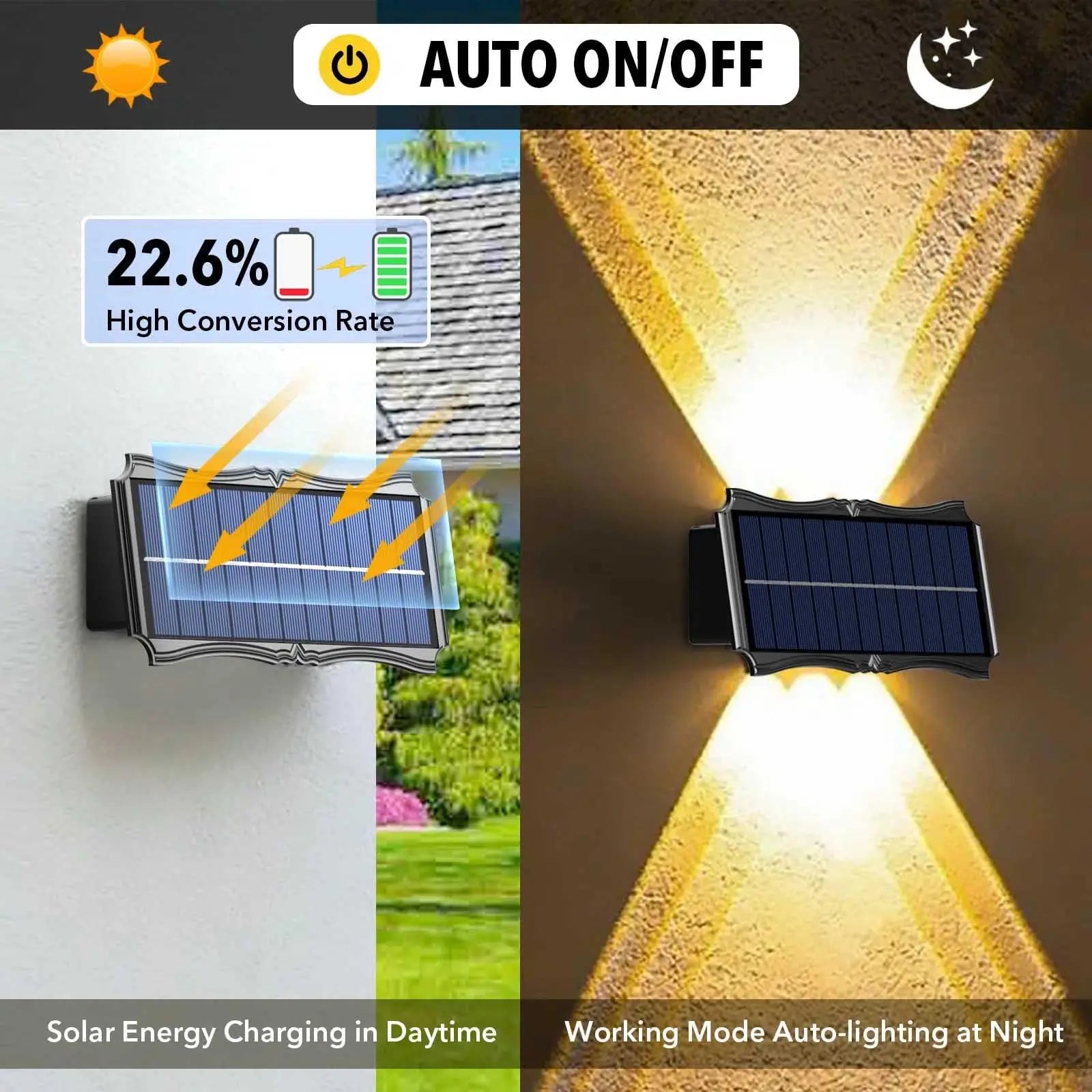 Applique solaire murale éclairant une allée de jardin la nuit