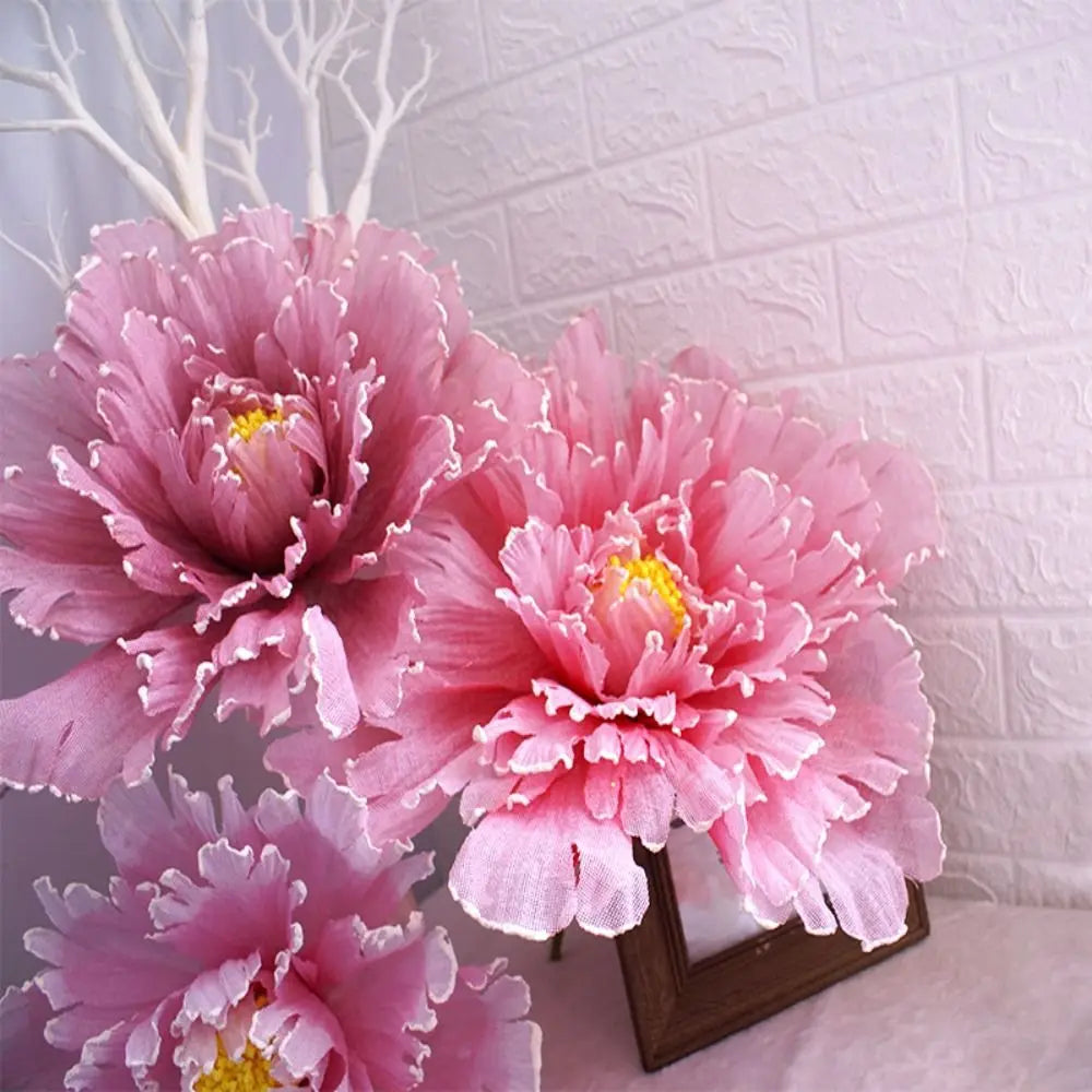 Grande fleur artificielle pivoine velours beige 40 cm