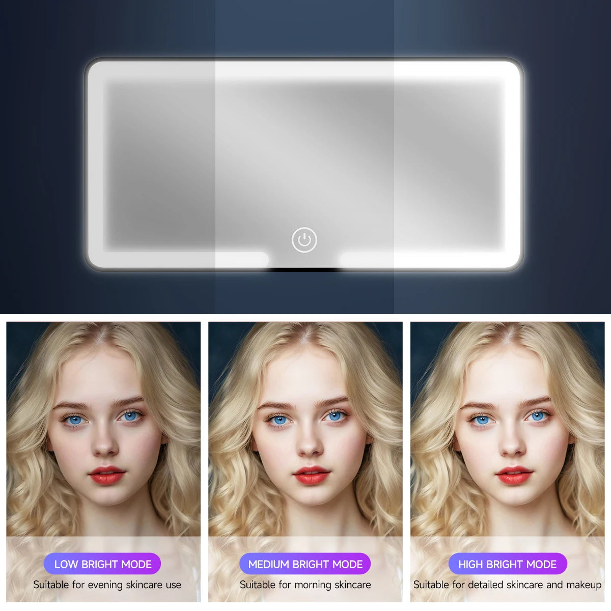 Miroir maquillage HD avec éclairage LED allumé