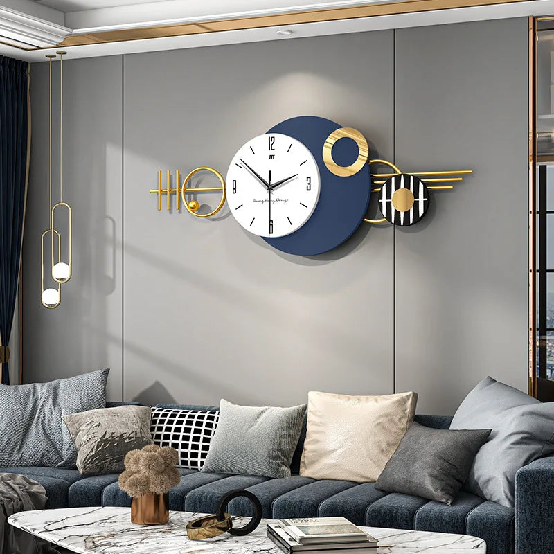 Horloge murale bleue moderne design abstrait pour salon