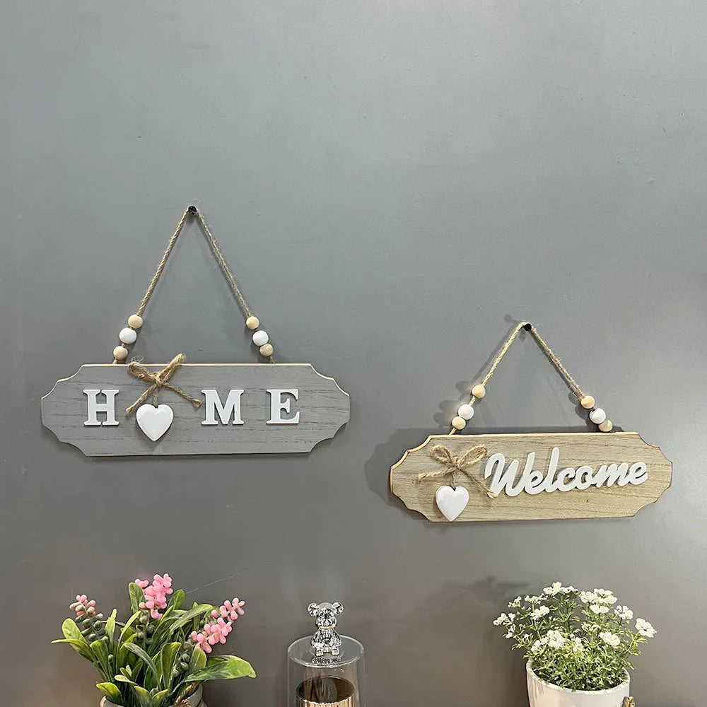 Panneau de porte en bois signe de bienvenue avec nœud créatif bleu