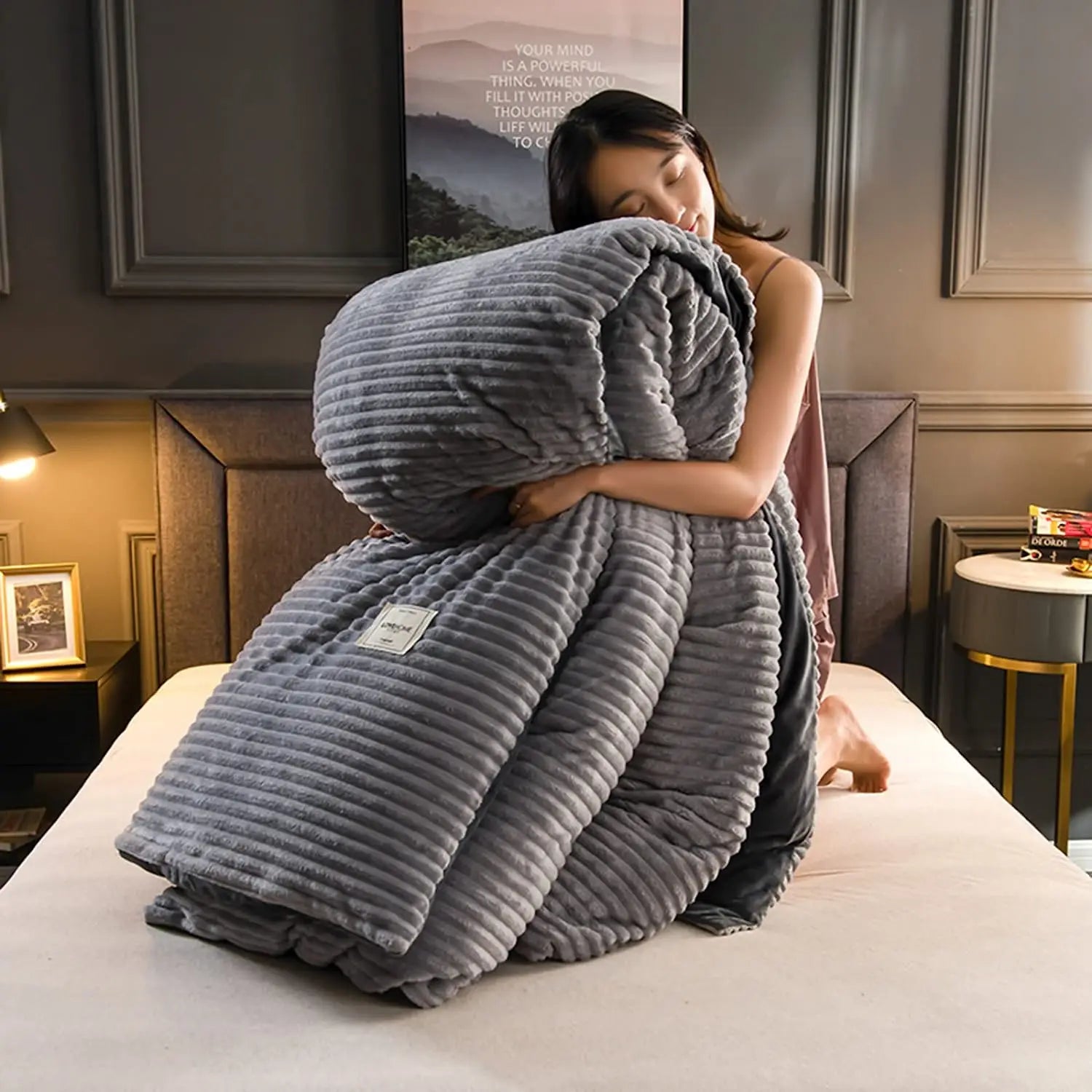 Housse de couette velours côtelé gris clair
