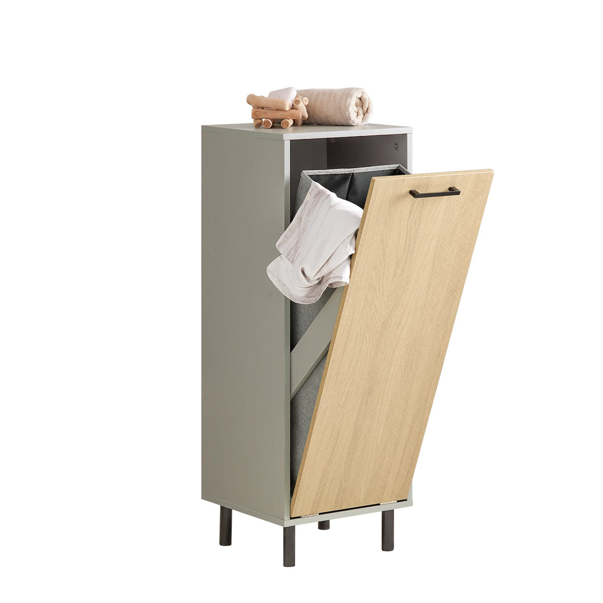 Armoire à linge avec sac à linge ouvert