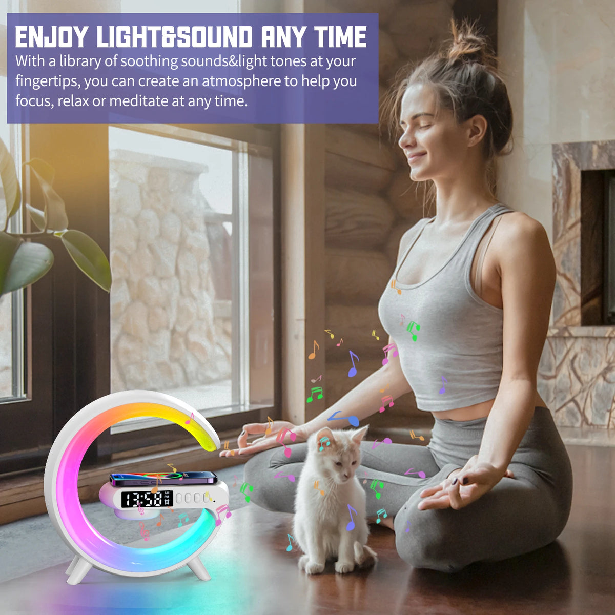 Lampe réveil LED intelligente avec haut-parleur sans fil - sur une table de chevet