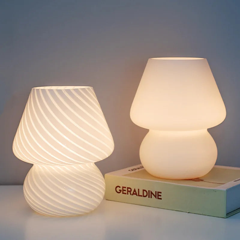 Lampe de bureau LED en verre translucide forme champignon style coréen Ins