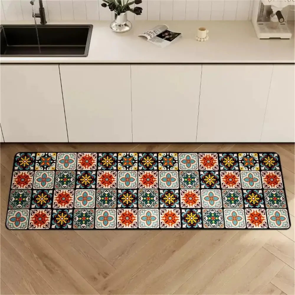 Tapis de cuisine en velours cristal bleu dans une entrée élégante