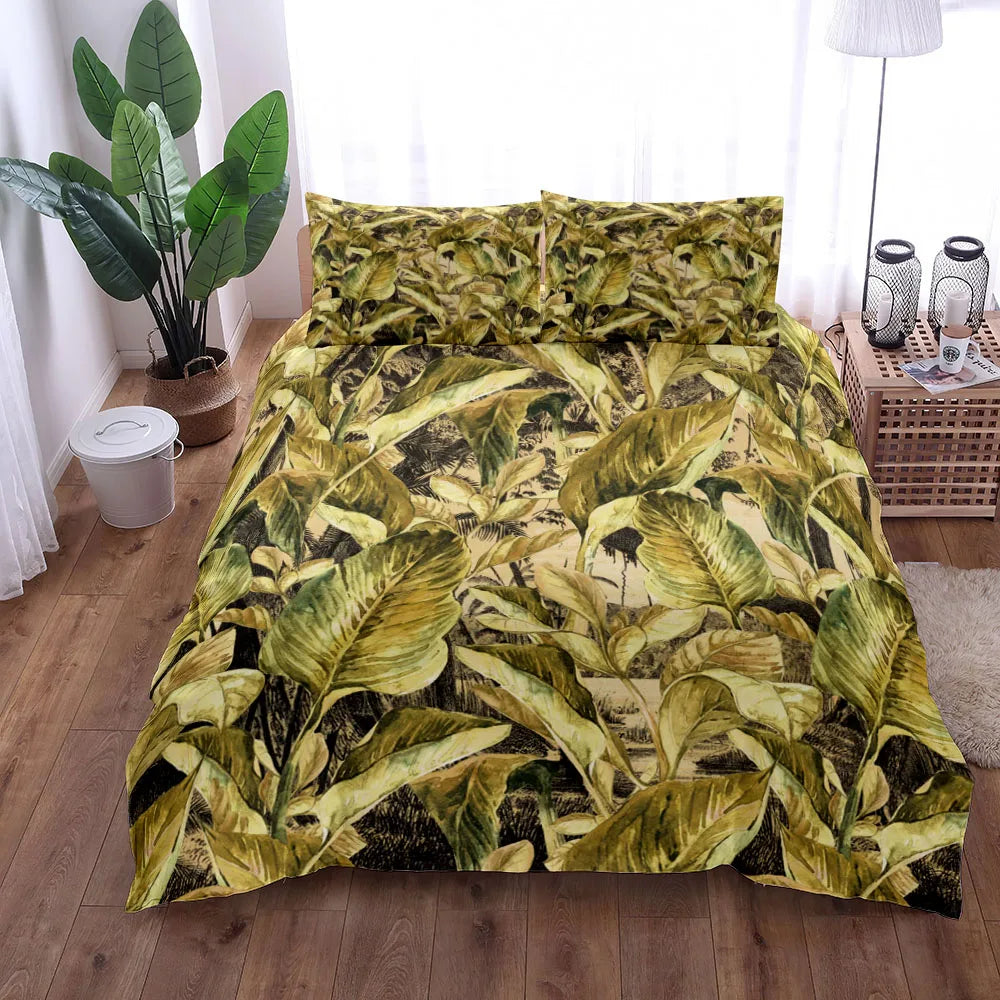 Housse de couette jungle tropicale grise