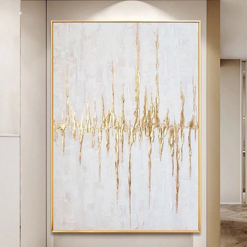 Détail de la peinture à la main dorée sur toile