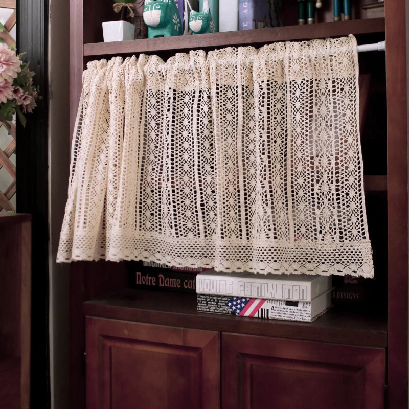 Shabby chic short cotton crochet curtains for the living room and kitchen