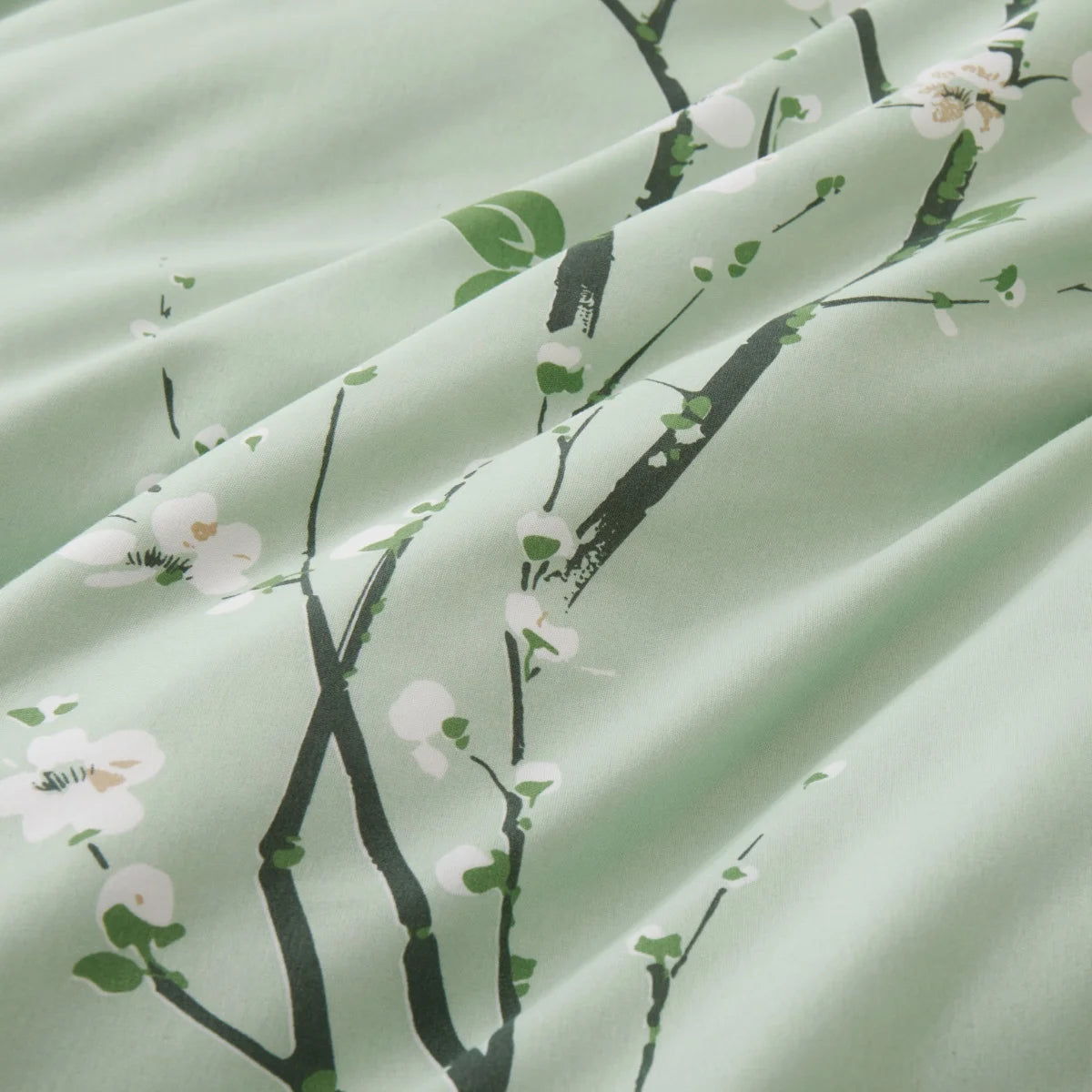 Housse de couette réversible vert sauge vue côté motif floral