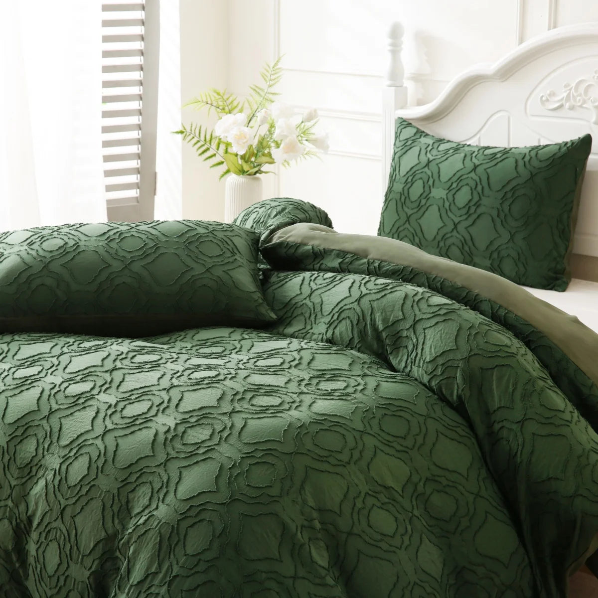 Texture brossée de la housse de couette beige en gros plan