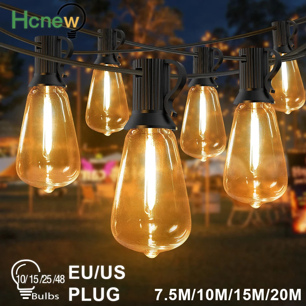 Guirlande lumineuse exterieur 20 metres LED etanche suspendue dans un jardin