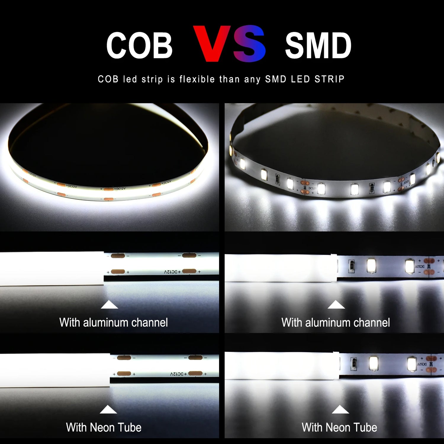 Ruban LED COB dimmable flexible pour décoration intérieure