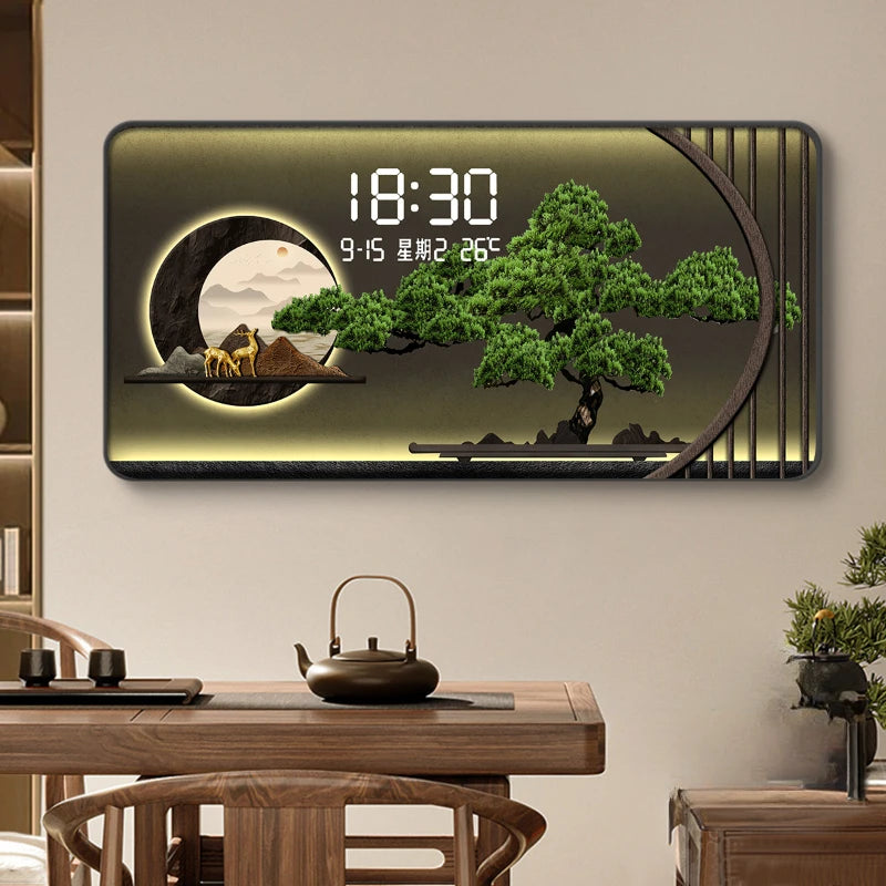 Horloge murale numérique verte pour salon