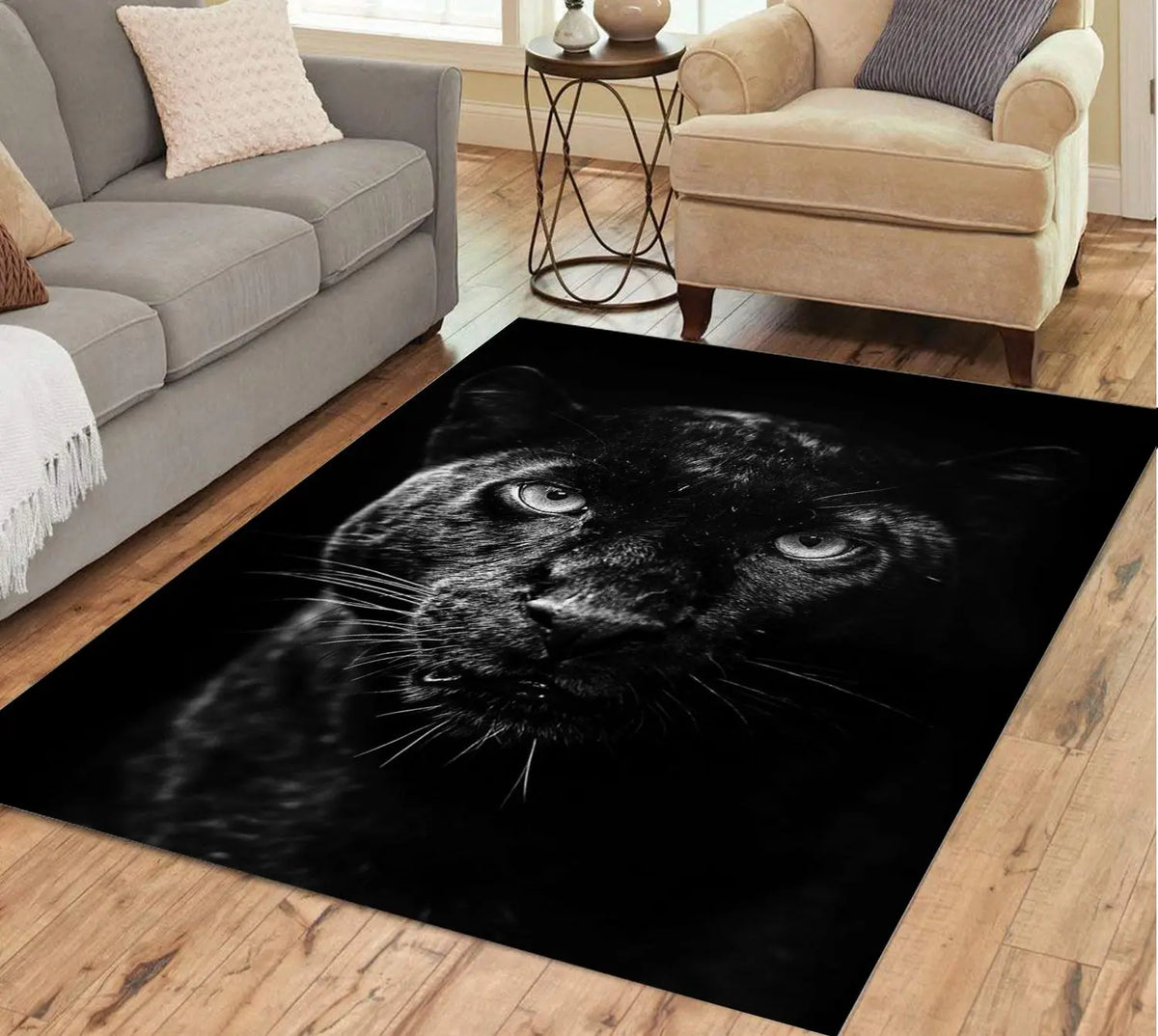 Tapis animalier noir dans une chambre à coucher