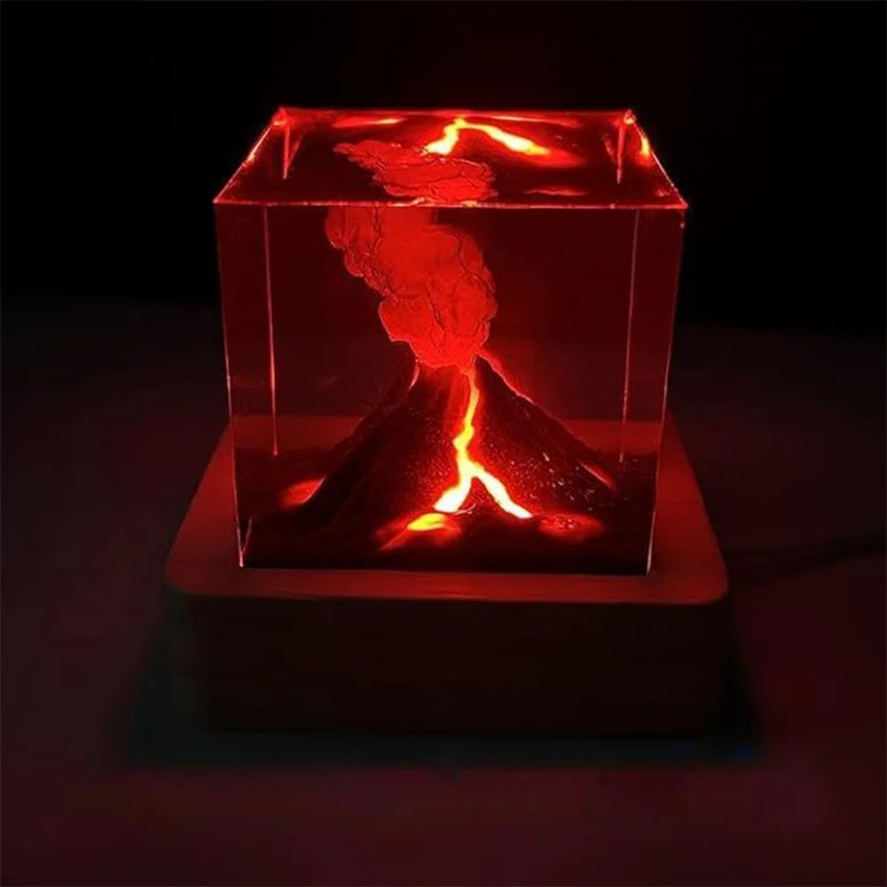 Veilleuse enfant volcan éruption orange