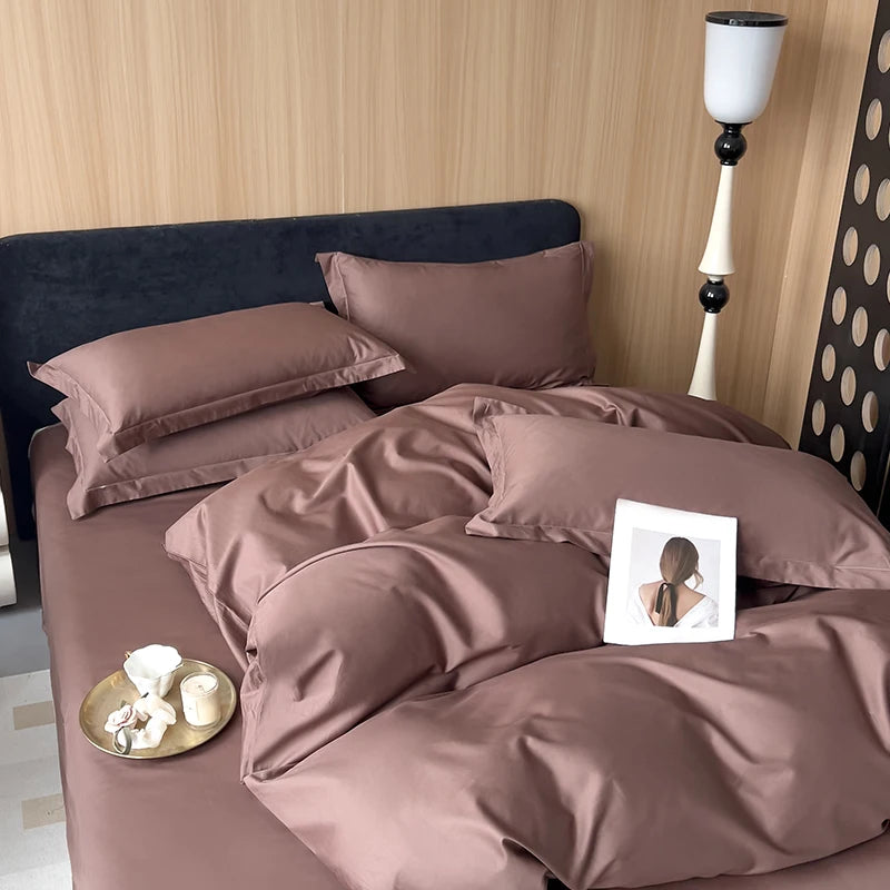 Literie kaki unie chambre moderne