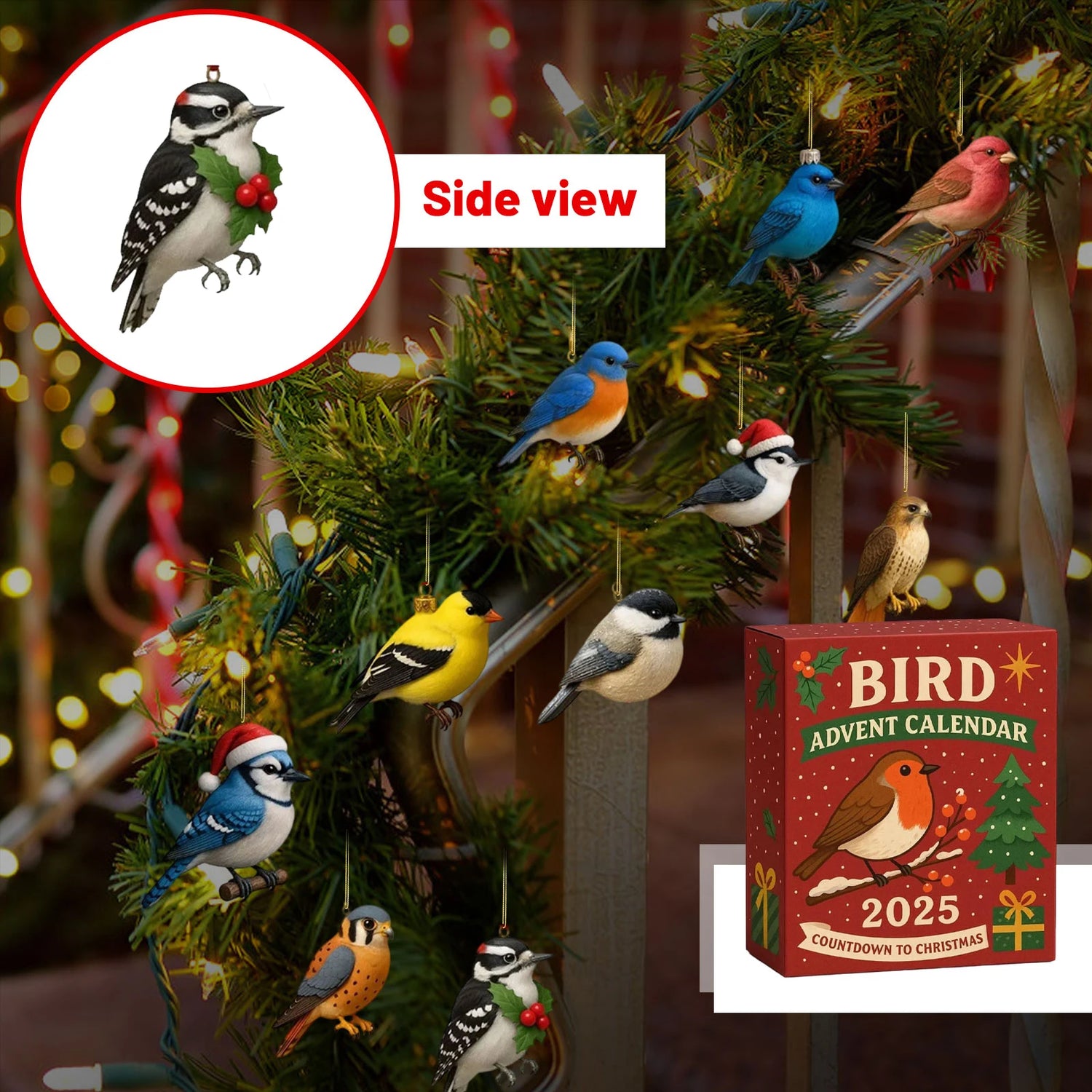 Calendrier de l'Avent oiseau de Noël 24 jours bourgogne