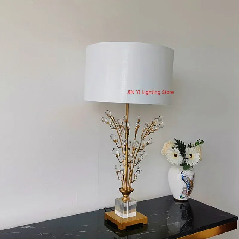 Lampe de chevet LED cristal arbre fleur bleu