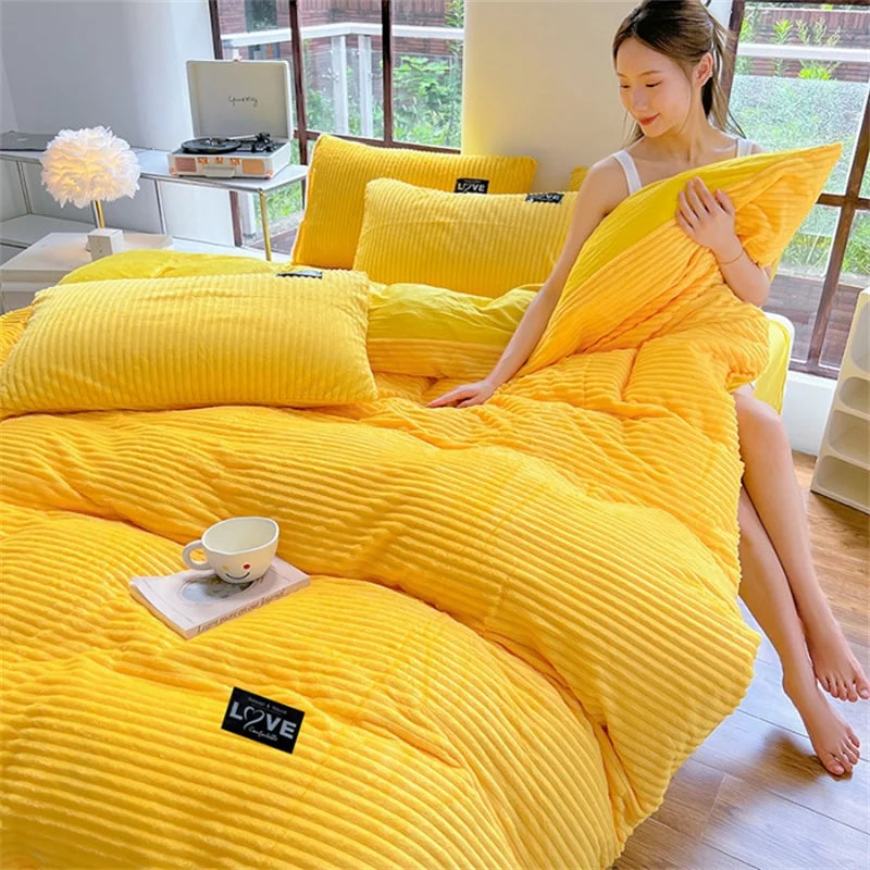 Housse de couette velours épais unie gris clair