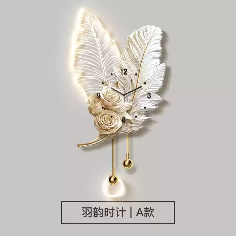 Horloge murale design plume LED taille 30 cm