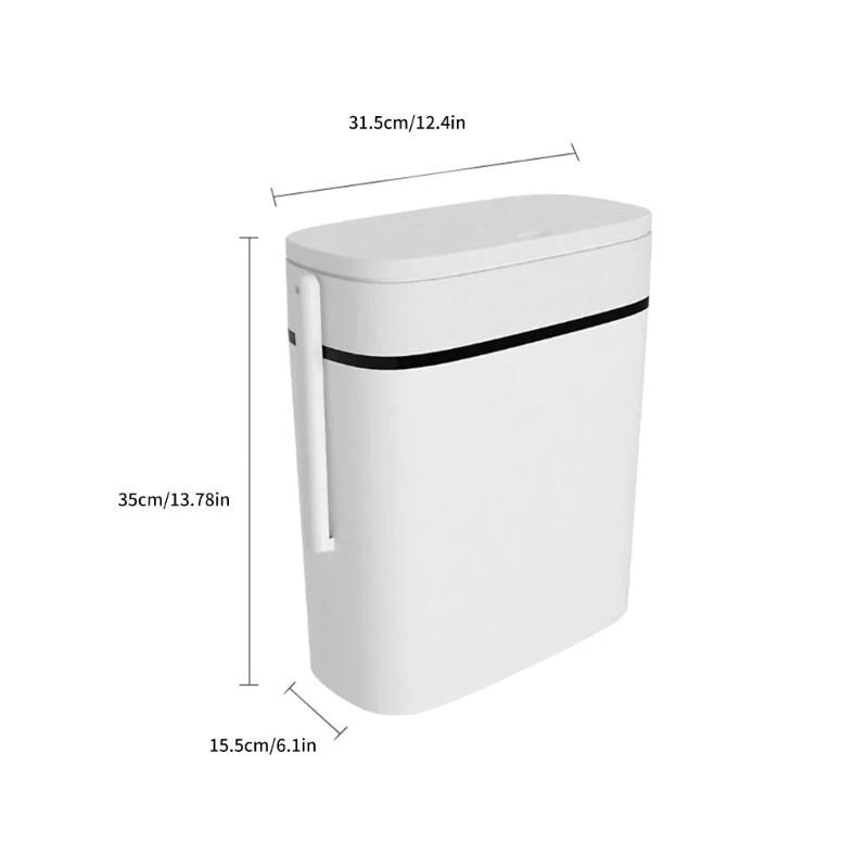 Poubelle salle de bain 14L blanche avec couvercle presse et porte-brosse