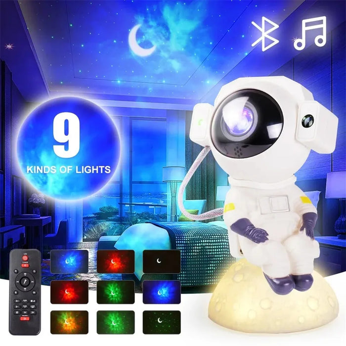 Projecteur galaxie LED allumé avec projection d'étoiles bleues