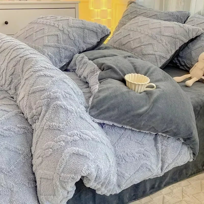 Housse de couette polaire gris clair pour l'hiver