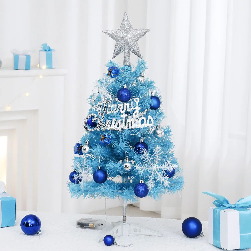 Mini sapin de Noël bleu 60 cm avec ornements