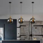 Lampe suspendue industrielle vintage en verre gris clair