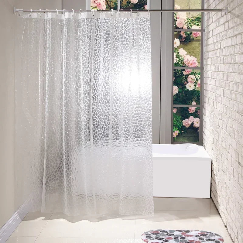 Rideau de douche en galets PEVA vert avec doublure transparente