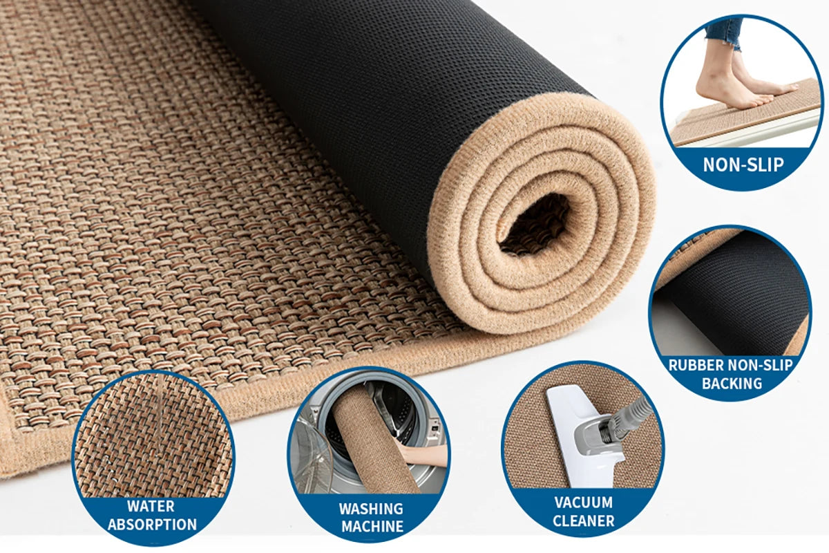 Détail du tissage chenille du tapis de cuisine