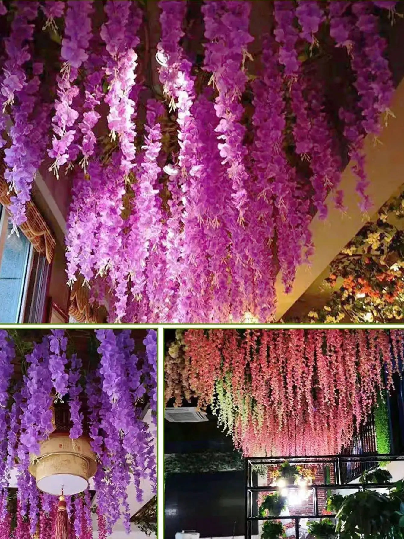 Détail des fleurs de glycine artificielles en PVC