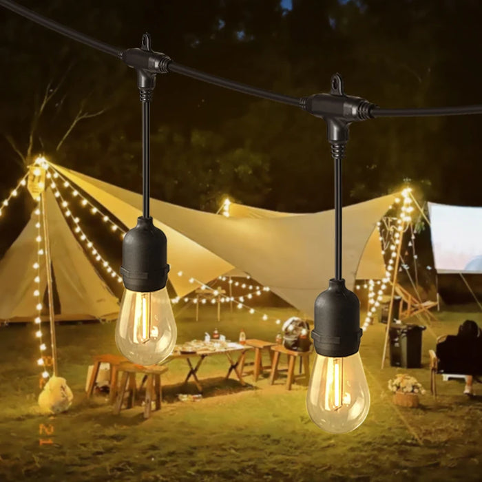 Guirlande lumineuse LED dégradée pour Noël éclairant un jardin enneigé