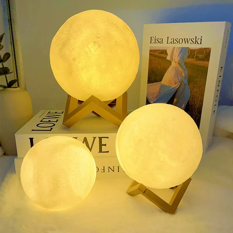 Lampe planète 3D lune galaxie allumée dans une chambre