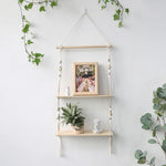 Étagère murale en bois et macramé bohème