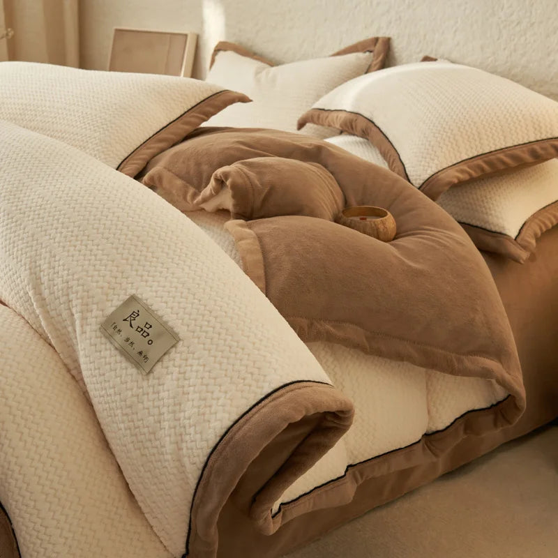 Détail du tissu polaire et velours de la housse de couette