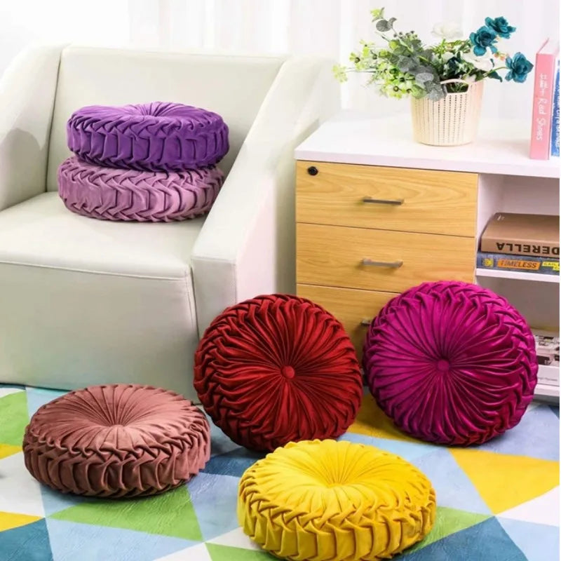 Coussin velours vert clair avec bouton central