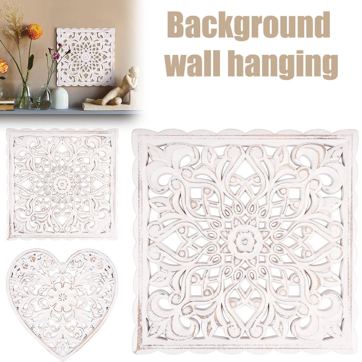 Détail du motif floral creux sur le panneau mural en bois