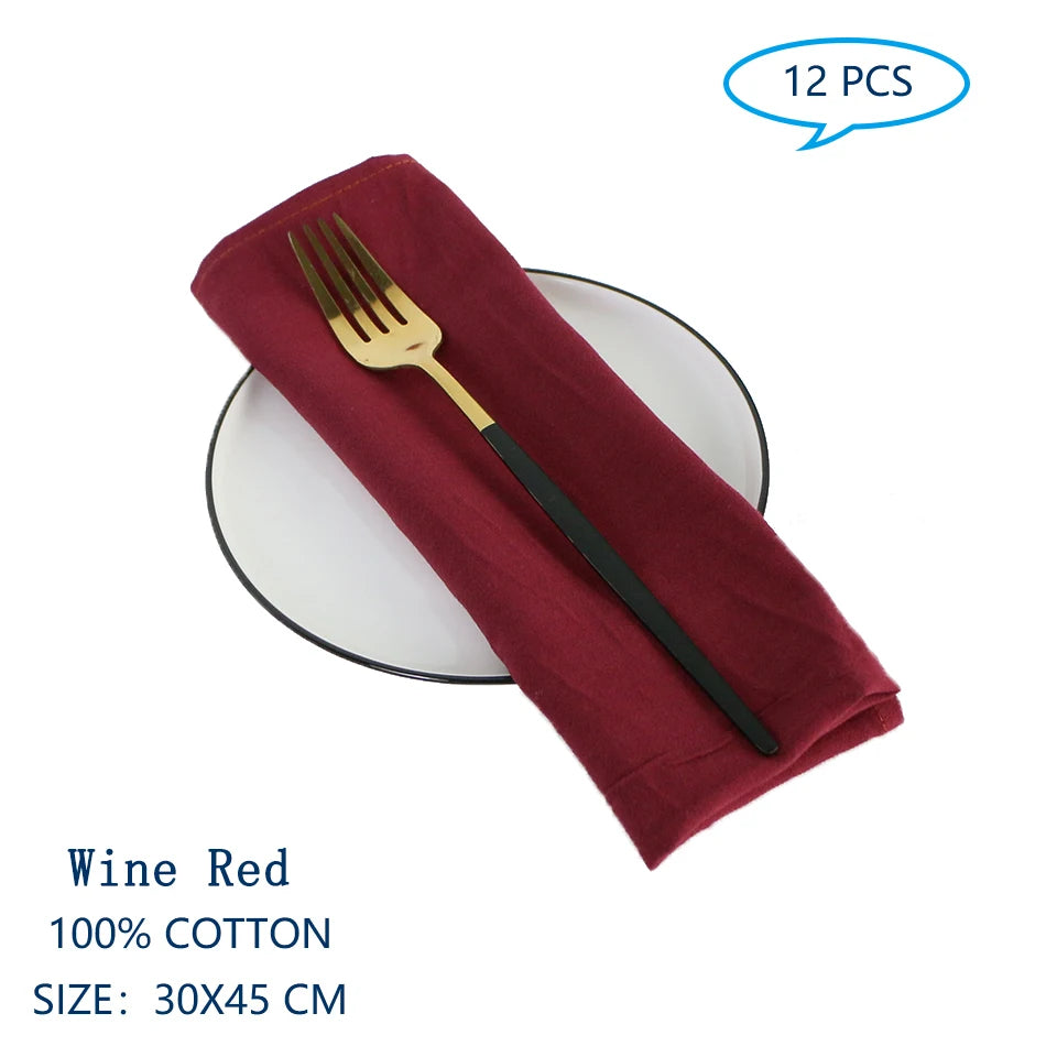 Serviettes de table en coton de couleur rouge bordeaux, de taille 30x45 cm, idéales pour la décoration de table.