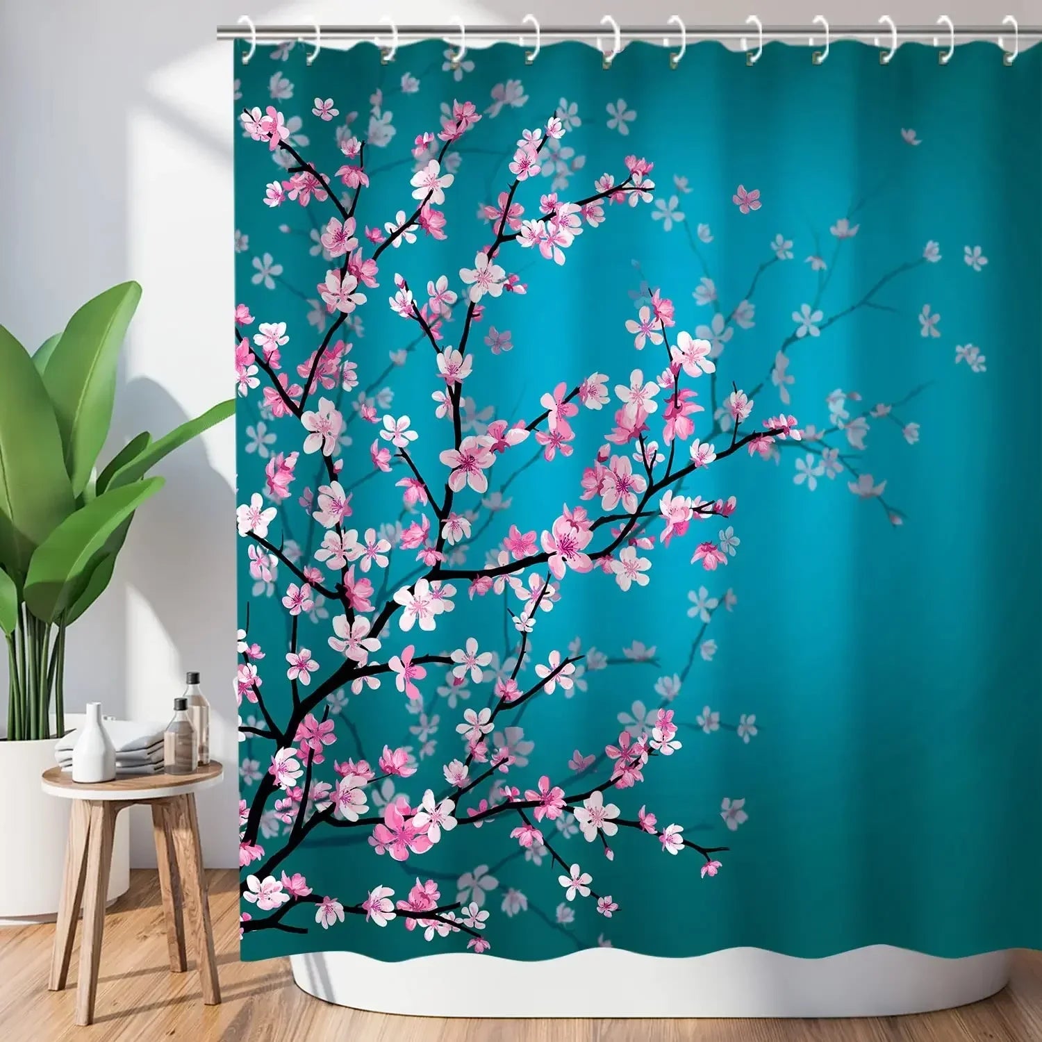 Rideaux de douche roses avec un motif floral, parfait pour donner une touche de couleur et de design à votre salle de bains. Ce rideau, ornés de fleurs de cerisiers, donnent une atmosphère chaleureuse et accueillante. Il est idéal pour une décoration intérieure inspirée par les plantes d'intérieur et les traitements de fenêtre élégants.