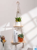 Étagère murale flottante à 2 niveaux avec perles en bois pour plantes - vue de face