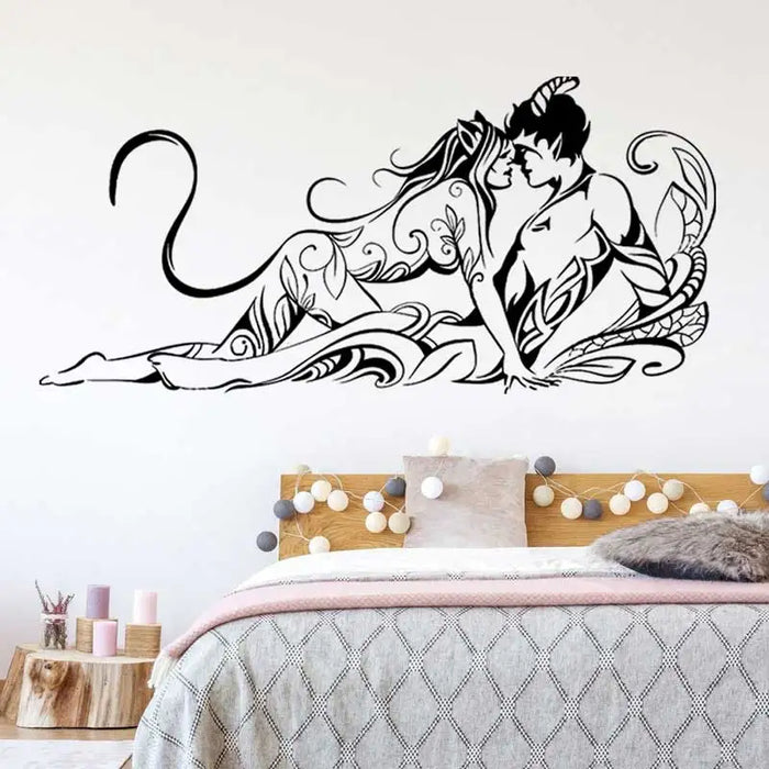 Autocollant mural abstrait chat femme gris