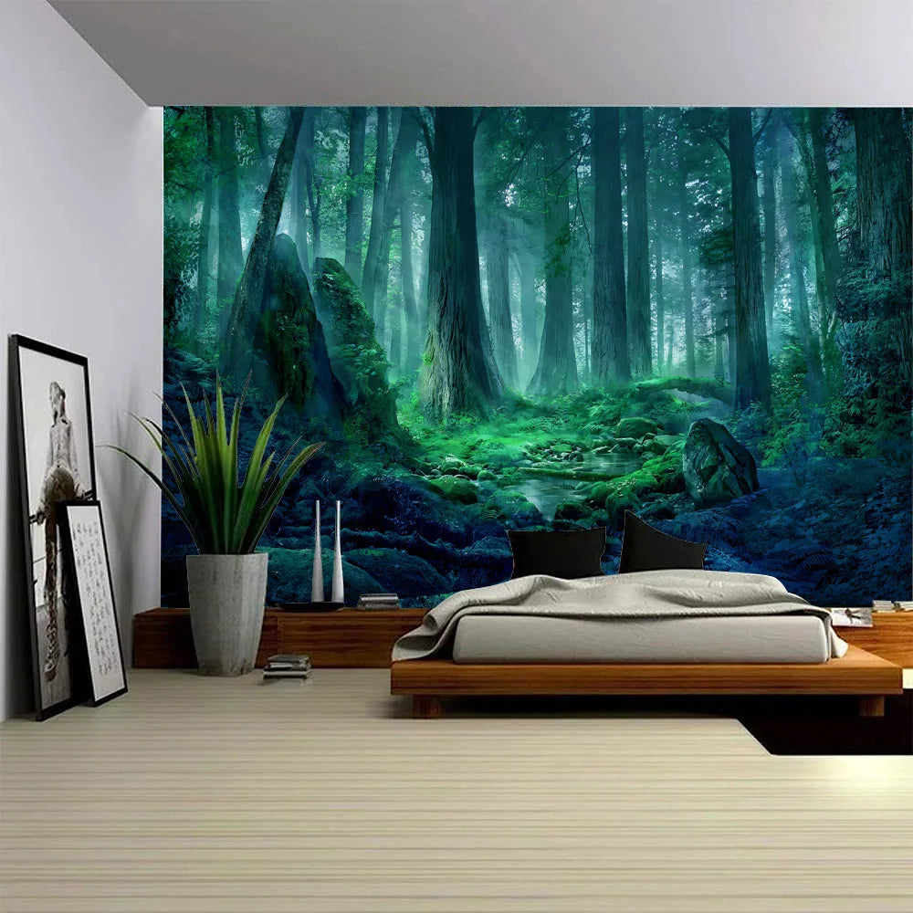 Vue de près du motif paysage scénique sur tenture murale