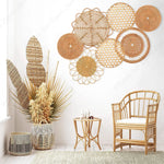 Set de 7 paniers rotin décoration murale boho suspendus gris clair