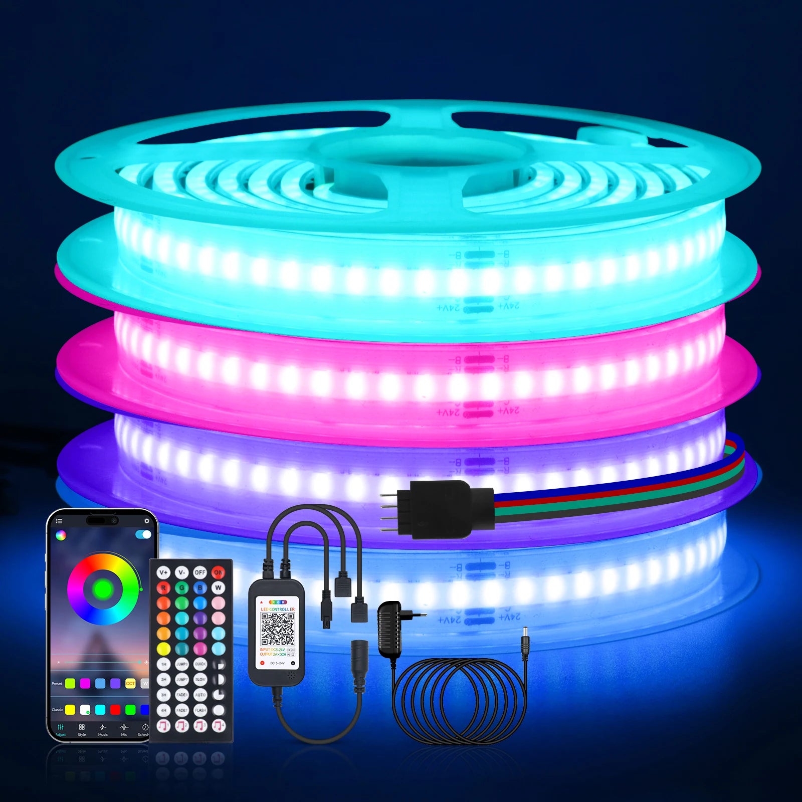 Ruban LED COB RGB connecté WiFi Bluetooth étanche IP68