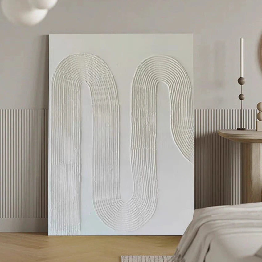 Peinture à l'huile abstraite blanche dans une chambre à coucher élégante