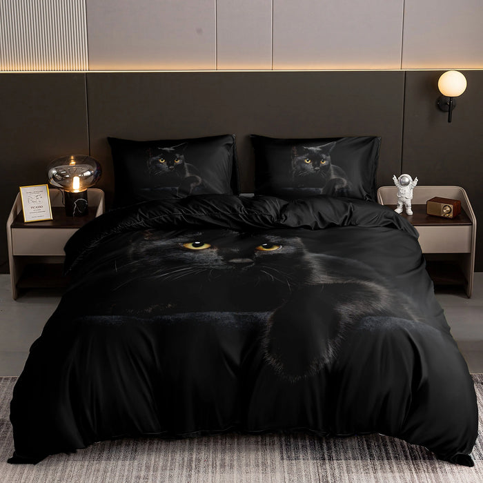 Housse de couette imprimé chat noir 1 place sur lit