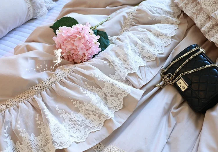 Parure de lit coton dentelle blanc ensemble 4 pièces