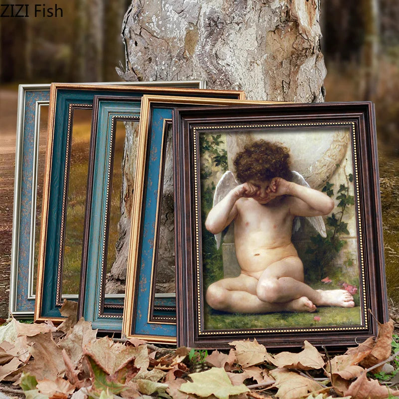 Cadre photo vintage en bois massif de couleur jaune